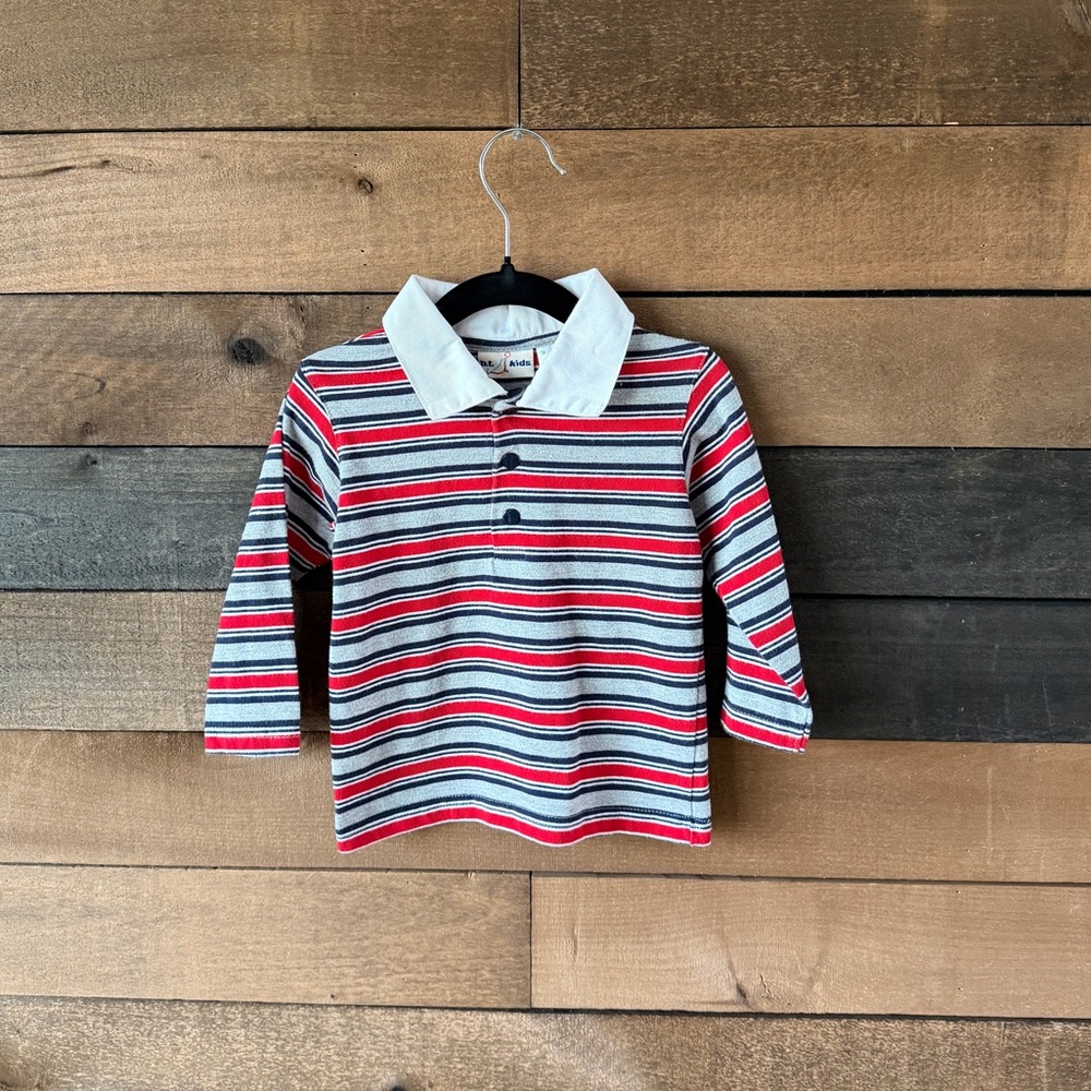 Vintage Striped Long Sleeve Polo Red Navy 18M